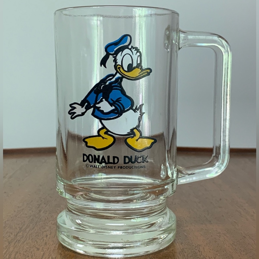Vintage Donald Duck Glass Mug Walt Disney Productions Coffee Mug Retro Disney
